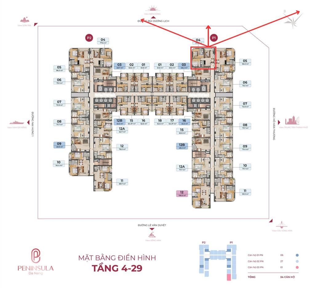 Cực hiếm! sở hữu căn hộ cao cấp peninsula đà nẵng 2pn view biển, núi sơn trà giá gốc cđt