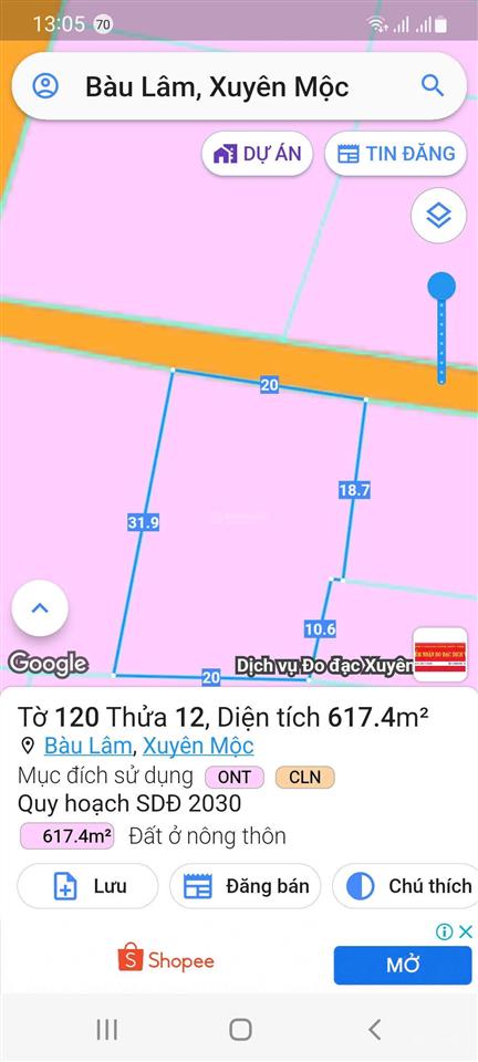 Chính chủ cần bán nhanh lô đất 617m² tại bàu lâm, xuyên mộc giá 46 tỷ, sổ riêng 0989 264 ***
