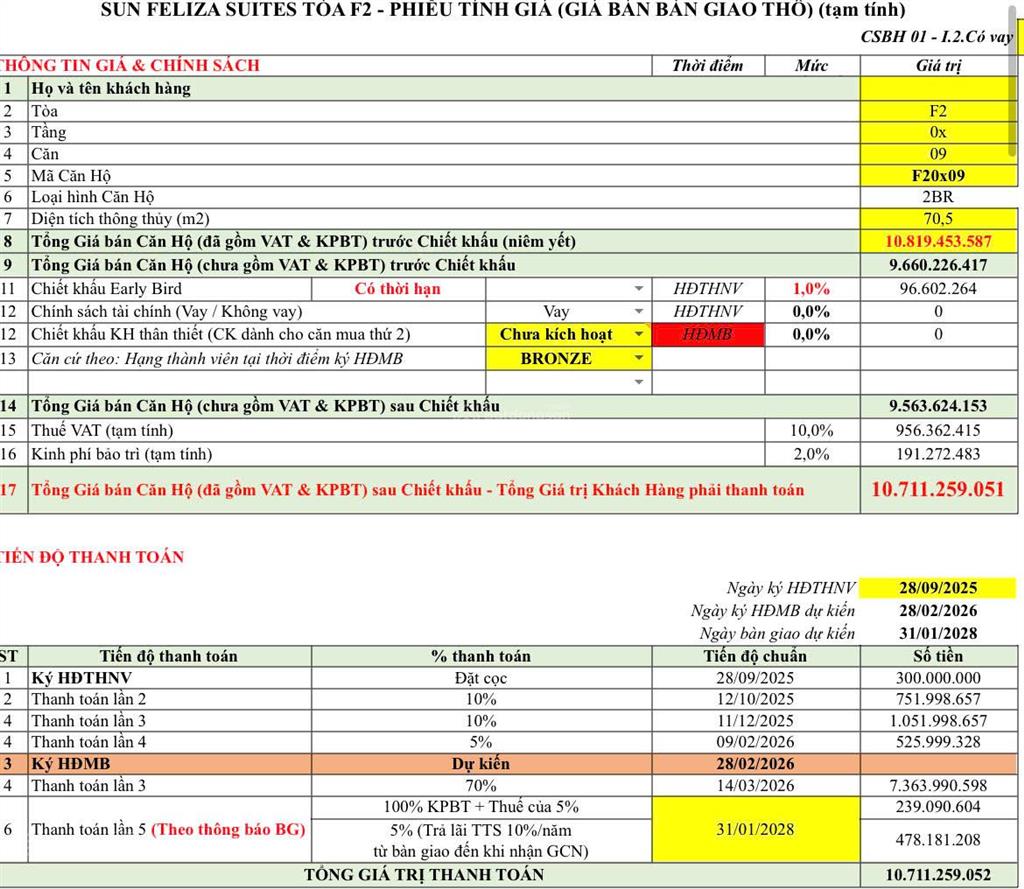 Sun feliza suites cầu giấy căn 2pn +  2wc  70m2  giá 10,5 tỷ  view thành phố rẻ nhất