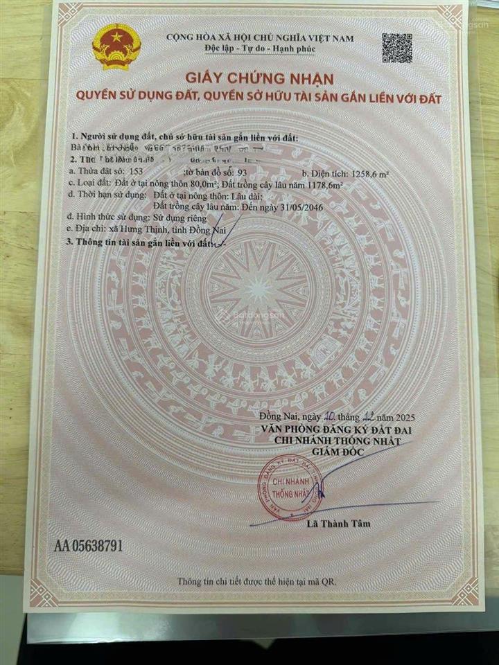 Đất sào phủ hồng. có thổ cư sẵn