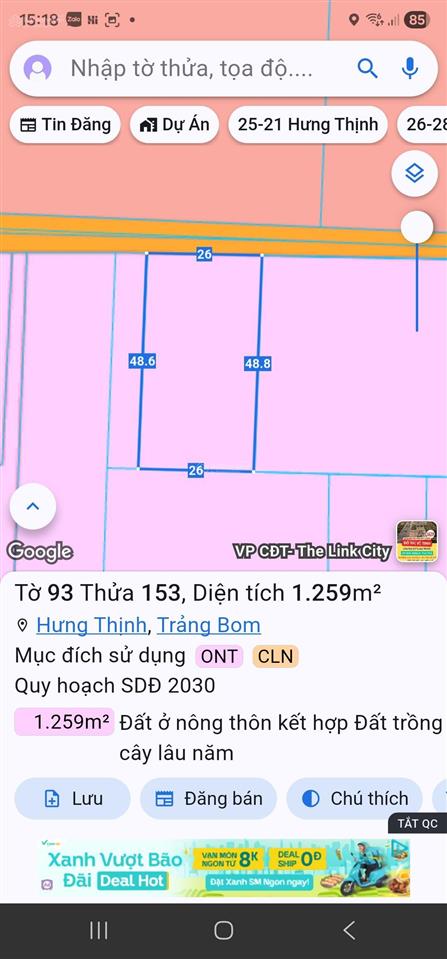Đất sào phủ hồng. có thổ cư sẵn
