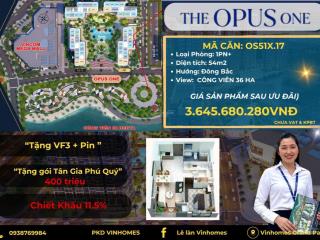 Mua nhà tặng xe vf3 + giảm ngay 900tr, căn hộ 1pn+ the opus one thanh toán 400tr ký trực tiếp cđt