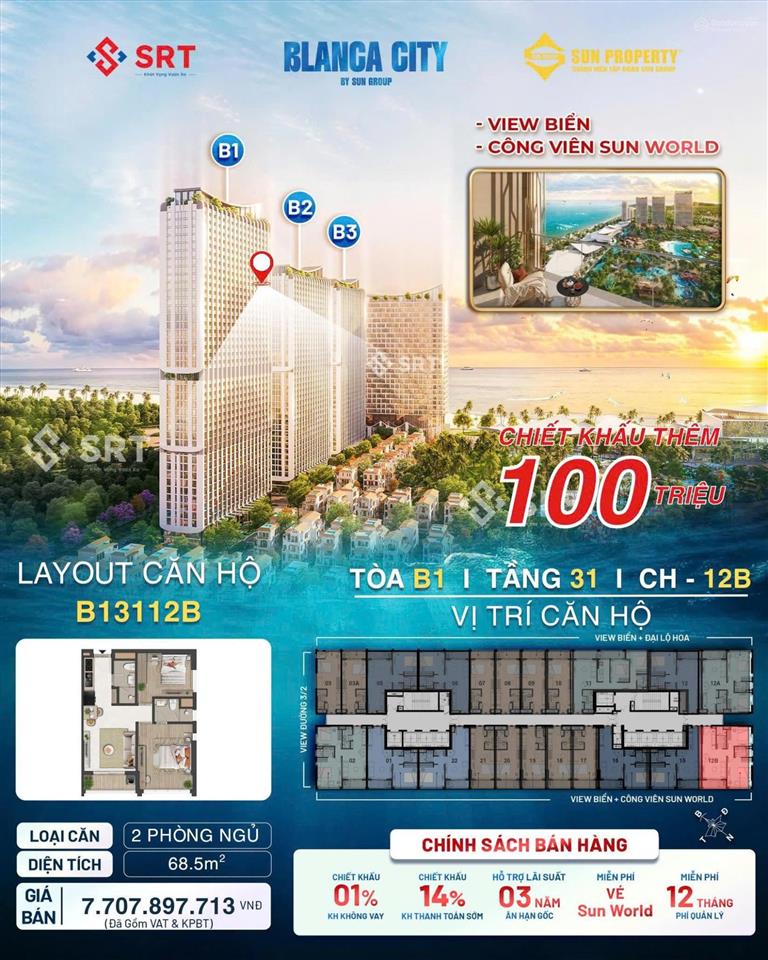 Duy nhất căn 2pn view sunworld+ biển