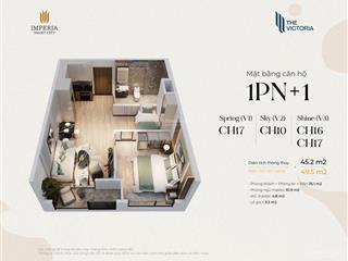 Bán gấp căn 1pn+ 45m2 tòa v1 giá 4,415 tỷ bao phí the victoria  vinhomes smart city  0388 596 ***