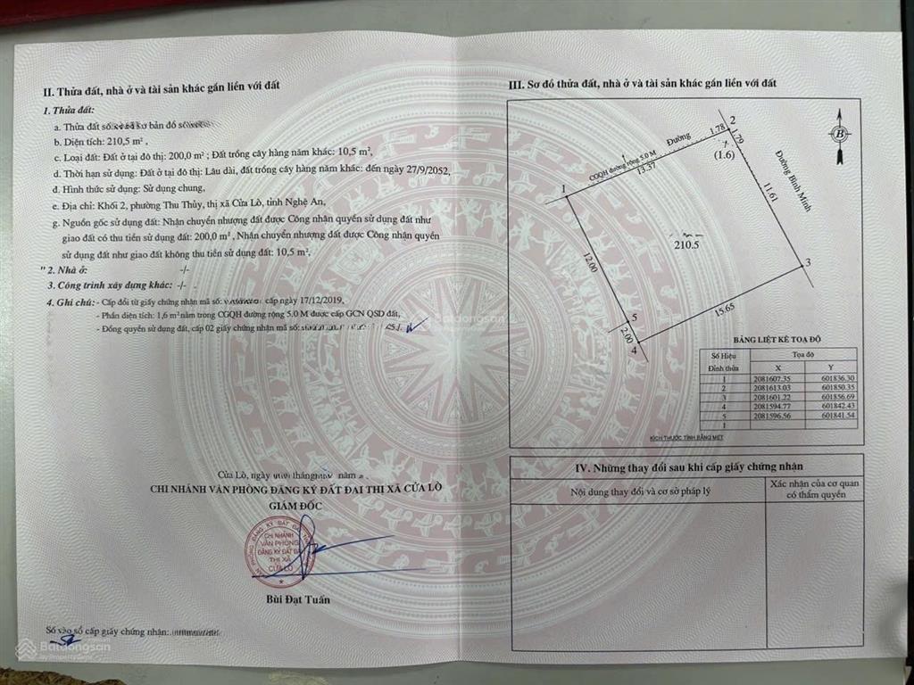 Bán đất siêu đẹp 2 mặt tiền đường bình minh, cửa lò