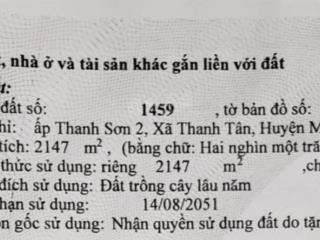 Bán đất vườn tại ql 60, ấp thanh sơn 2, thanh tân, mỏ cày bắc, bến tre, 2,147 tỷ, 2147 m2