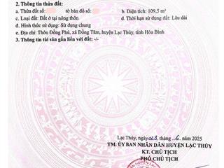 Bán đất tại đồng tâm, lạc thủy, hòa bình, 21 triệu / m2, 109.5 m2, chính chủ