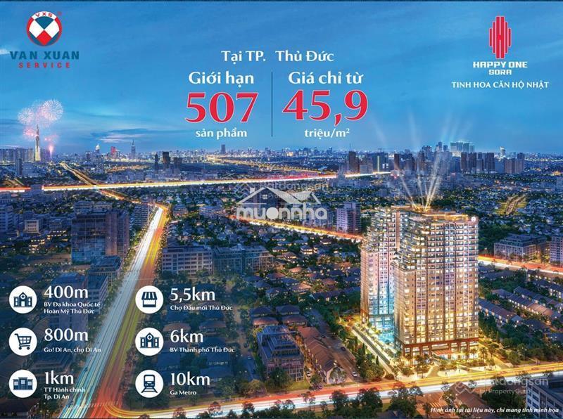 Bán cc happy one sora, 50 triệu/m2, 68m2, 2pn, thủ đức, hcm, giá tốt