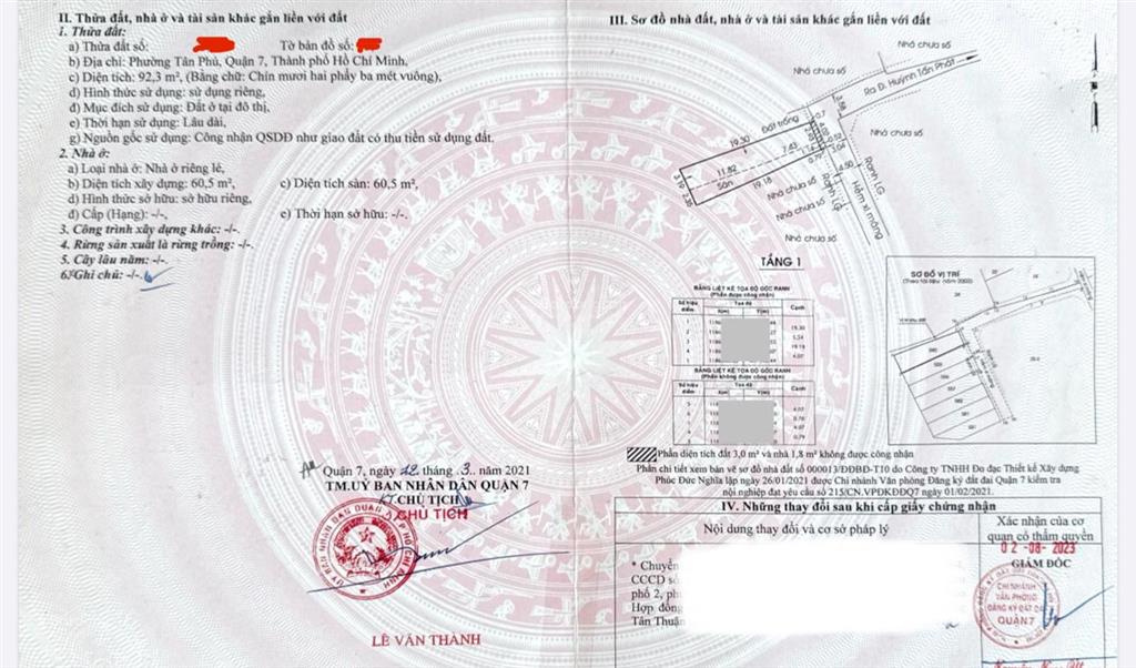 Bán đất hẻm 994 huỳnh tấn phát, phường tân phú giáp ranh phú mỹ hưng. sổ hồng riêng 92,3m2