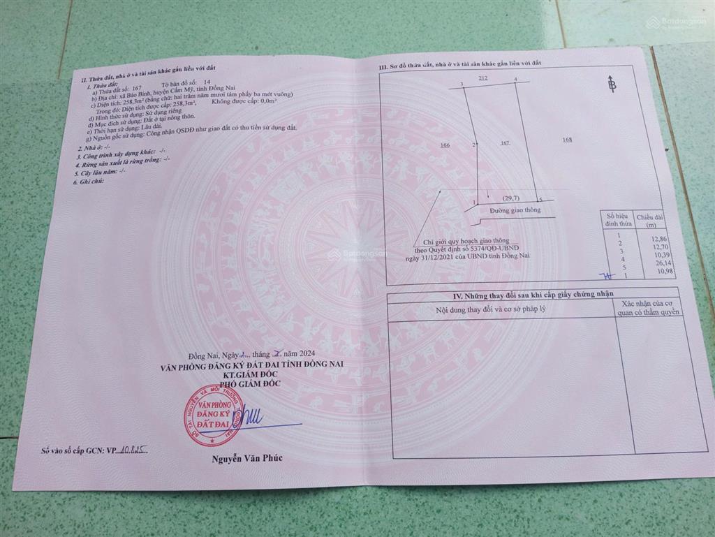 Bán đất tại xuân định, cẩm mỹ, đồng nai, 3 tỷ, 258 m2, giá tốt