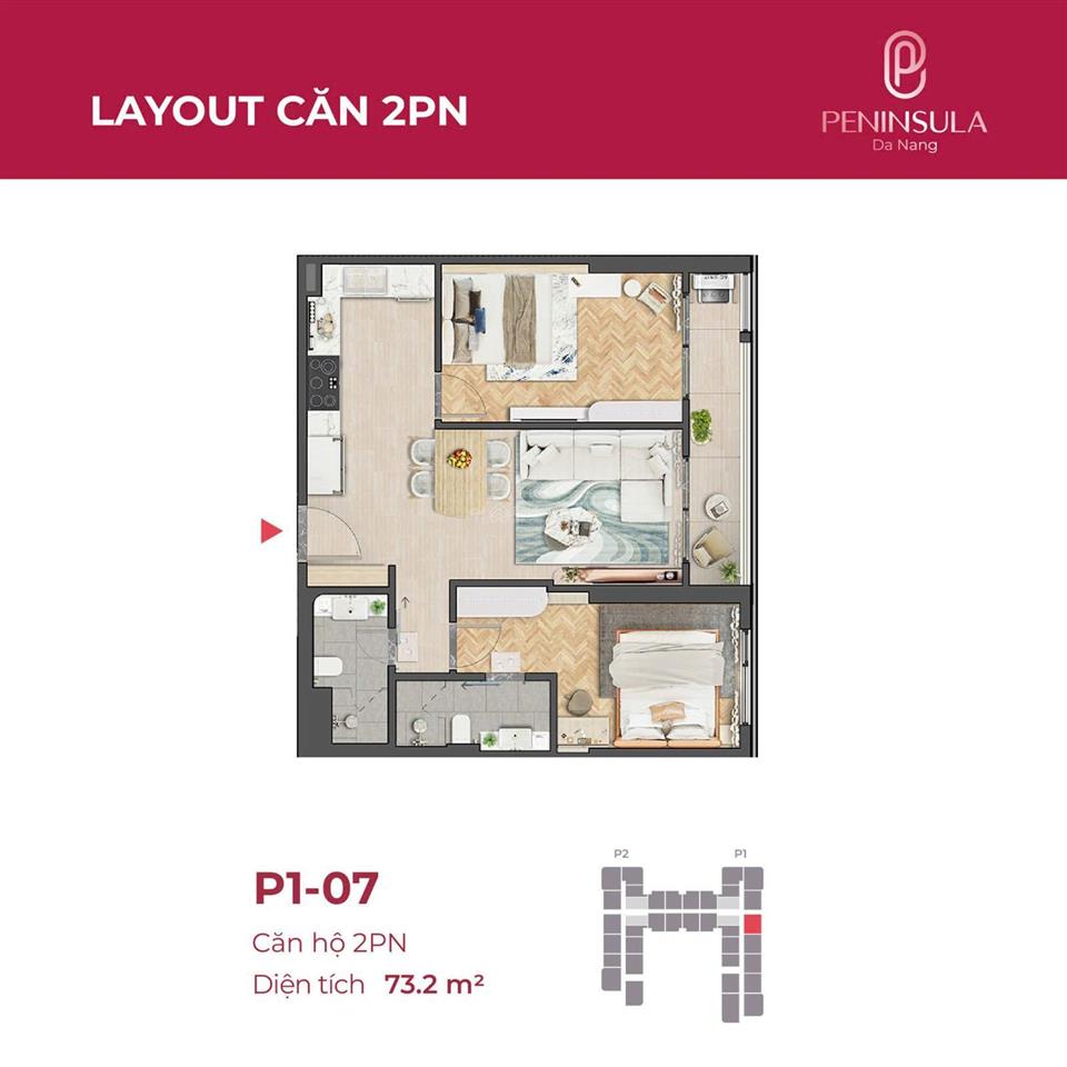 Căn 2pn view pháo hoa ban công đông nam, hỗ trợ vay 70% duy nhất còn lại tại peninsula