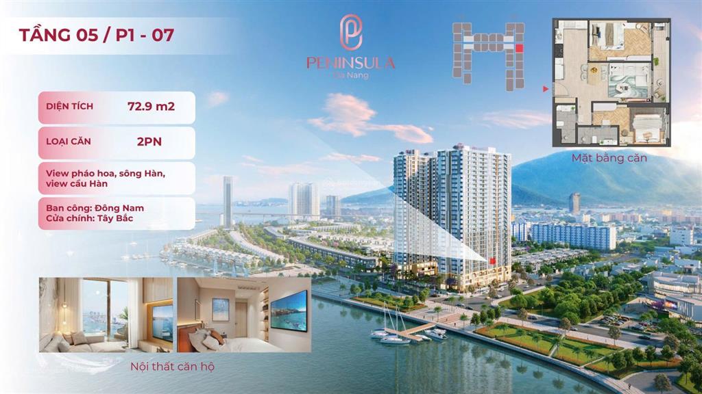 Căn 2pn view pháo hoa ban công đông nam, hỗ trợ vay 70% duy nhất còn lại tại peninsula