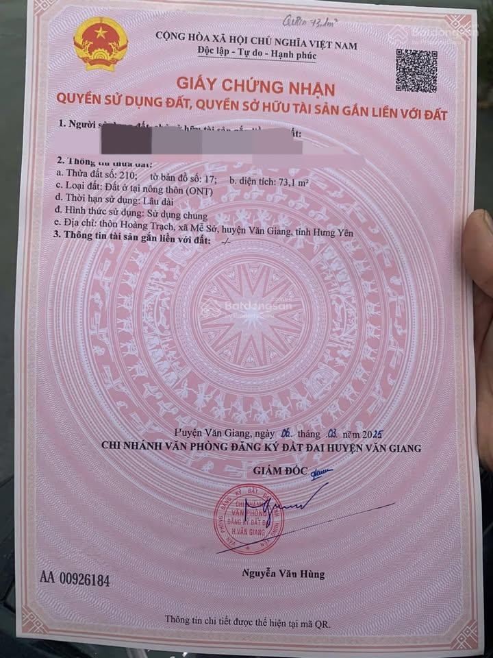 Tài chính hơn 3 tỷ sở hữu ngay 73m2 tại hoàng trạch mễ sở văn giang