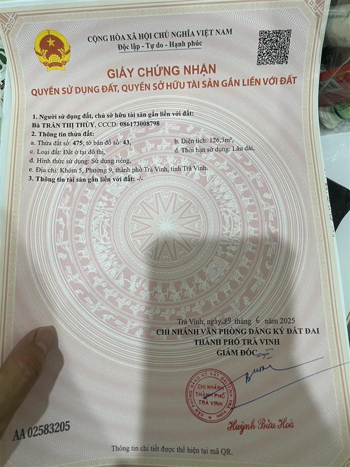 Đất thổ cư phường trà vinh, tp vĩnh long (phường 9 cũ)