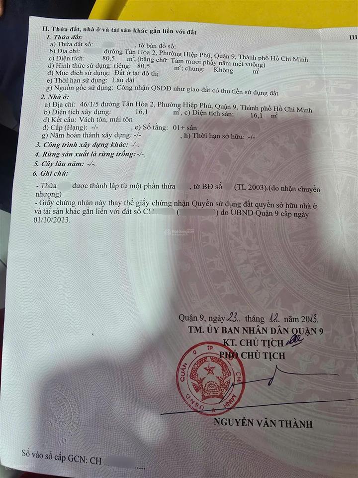 Bán lô đất nền 80m2 (5mx16m) cực đẹp vuông vắn đường tân hòa 2 phường hiệp phú quận 9. giá 6.5 tỷ