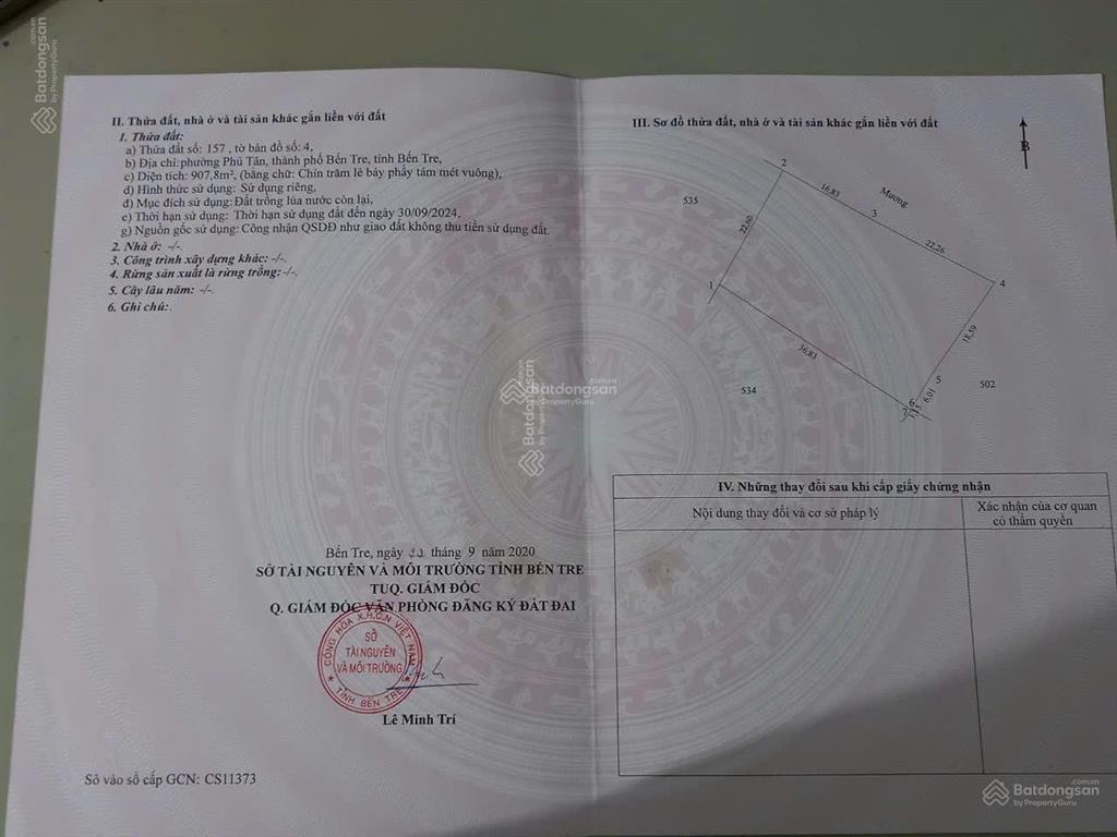 Bán đất nền 907,8m2 tại tường đa, châu thành, bến tre, chỉ với 5,9 tỷ