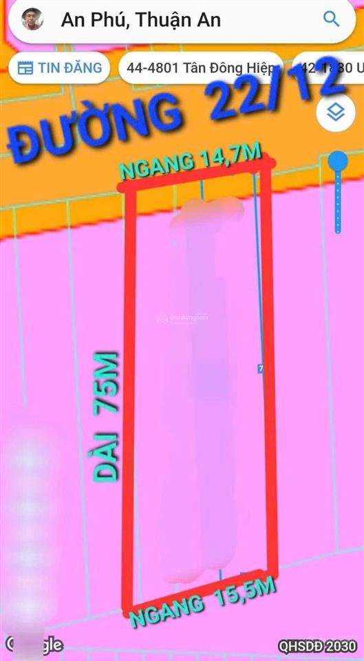Hạ gần 6ty bán lô đất mặt tiền đường 22/12
diện tích  ngang 15 x75 = 1125m2.
trên đất có