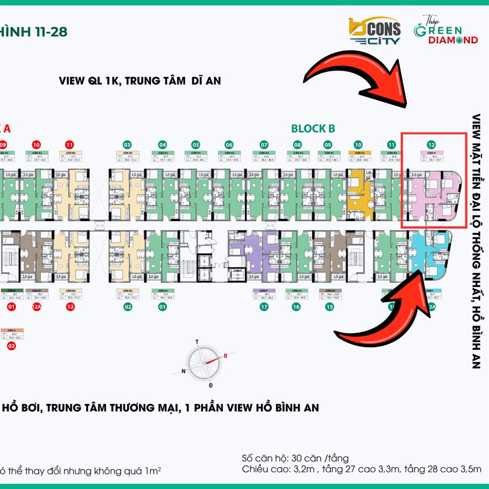 Bcons city green diamond  căn góc vip nhất 3pn  2wc 94m2 suất nội bộ tầng đẹp giá gốc cđt