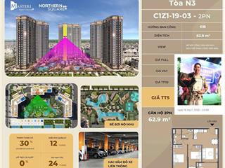 Cọc 50tr nhận ngay căn hộ 2pn đn view hồ nội khu tại masteri trinity square, giá chỉ nhỉnh hơn 1pn