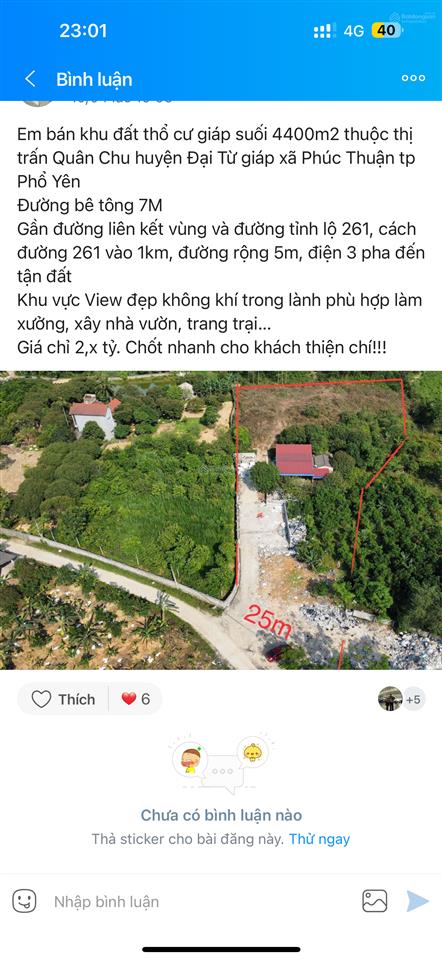 Bán đất 4413m2 tại xã quân chu, đại từ, thái nguyên, giá cực chất 2,5 tỷ