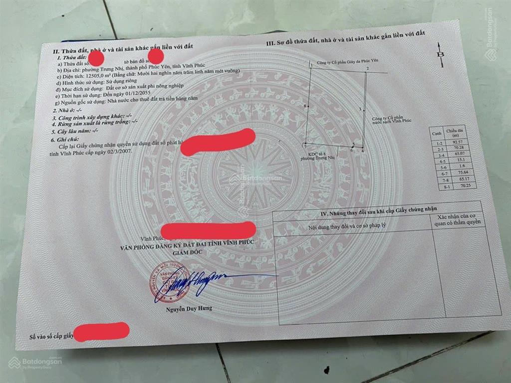 Bán lô đất doanh nghiệp 12505m2