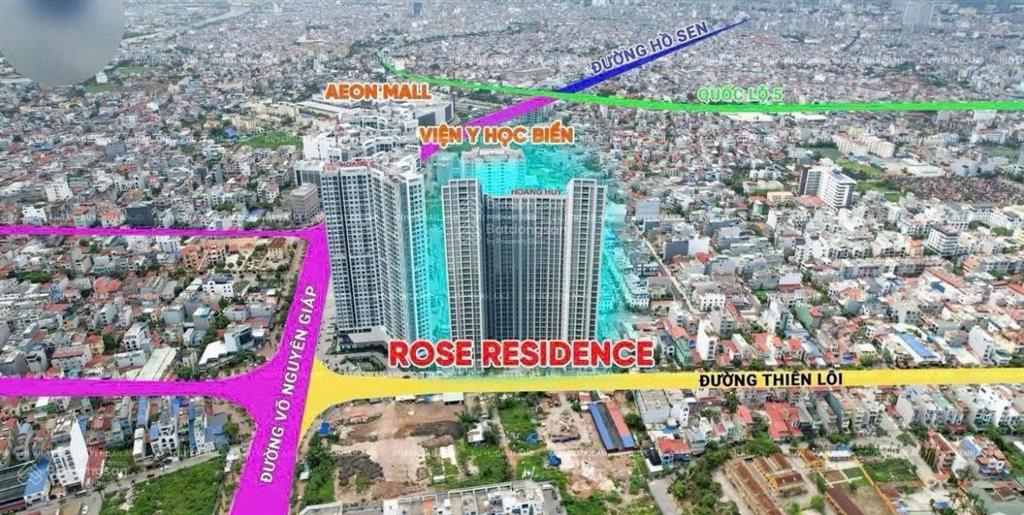 Đối diện tttm aeon mall cc hoàng huy rose 1,5pn 50m2 từ 600tr 0 gốc lãi (24tháng)