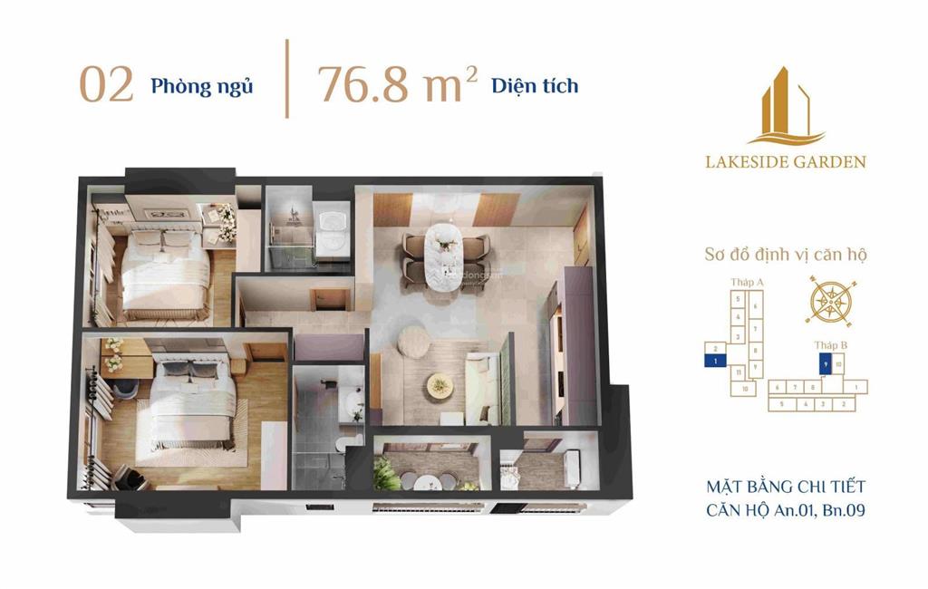 Bán căn góc 2pn view hồ, duy nhất tại hải phòng, lakeside garden