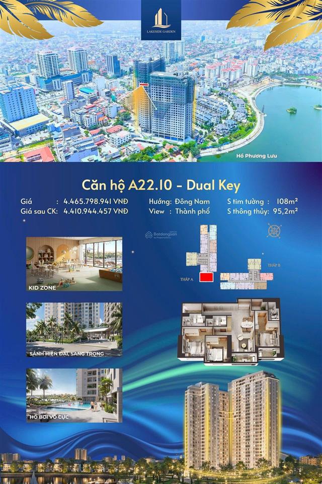 Săn căn đẹp lakeside garden siêu phẩm 3 mặt thoáng hiếm có dual key 3pn an.10, 108m2, 4,208tỷ