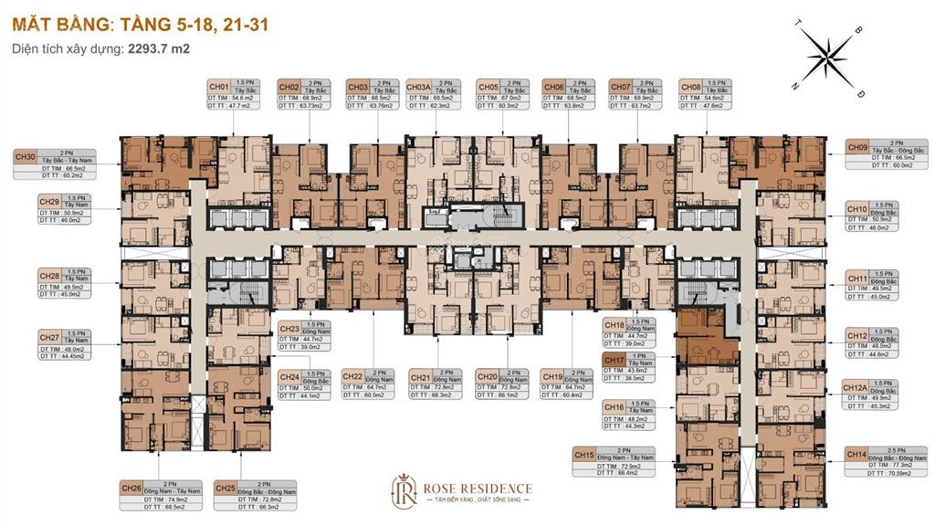 Bán hh rose view sông lạch tray 1,5pn  49,9 m2  giá 2,332 tỷ, ck 7% & tặng 15 chỉ vàng