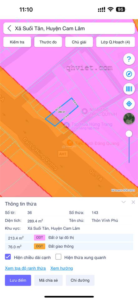 Chính chủ bán đất mặt tiền quốc lộ 1a thôn vĩnh phú, suối tân