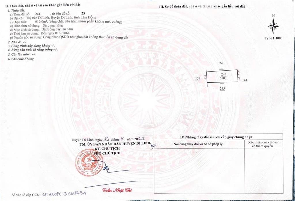 Bán gấp đất mặt tiền hùng vương, di linh, 1604m2, giá thỏa thuận