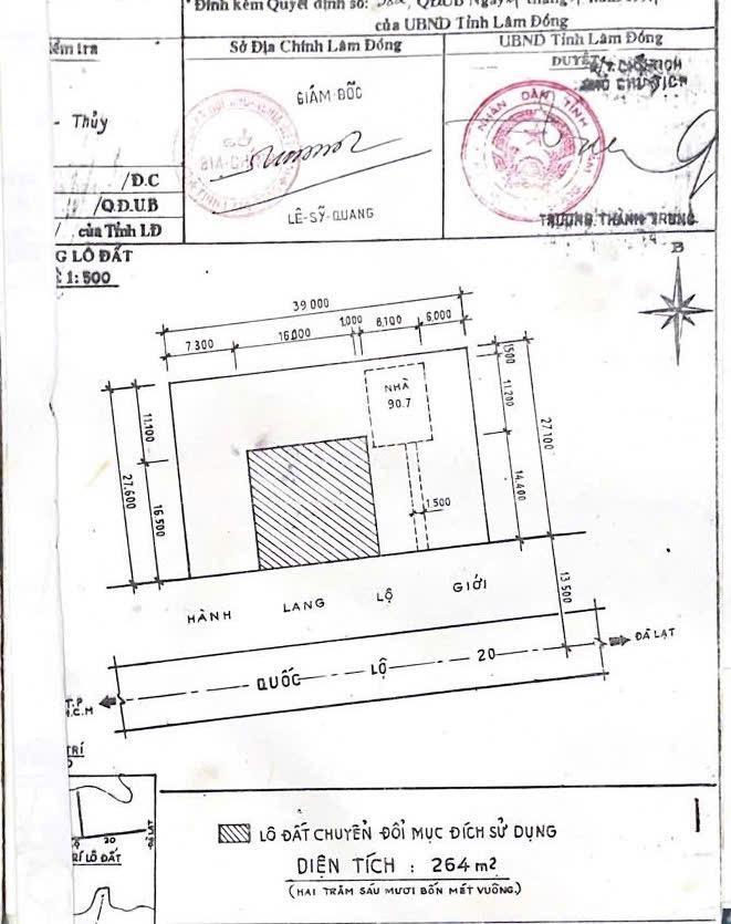 Bán gấp đất mặt tiền hùng vương, di linh, 1604m2, giá thỏa thuận