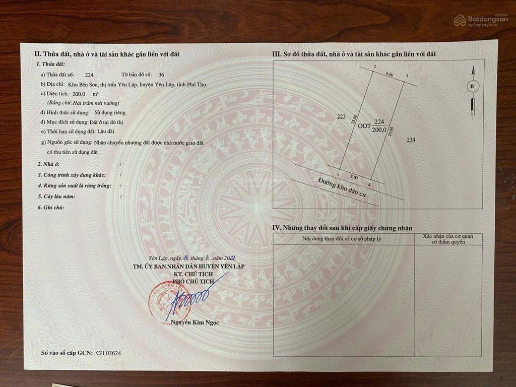 Bán đất tại yên lập, phú thọ, giá siêu hời 6,4 tỷ, 200m2