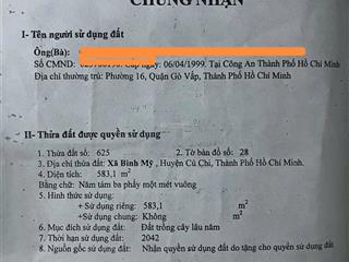 Bán đất tại xã bình mỹ, củ chi, hồ chí minh 8,5 tỷ, 583m2 uy tín hàng hiếm