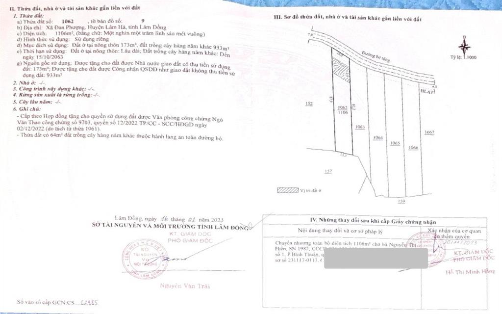 Bán đất 1106m2 tại đường 725b, đan phượng, lâm hà, lâm đồng, 1,55 tỷ