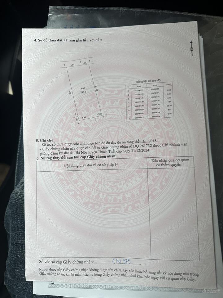 Bán đất tại lại thượng, thạch thất, hà nội, giá cực chất 4,8 tỷ, 215m2 mt 6,5m oto vào đất. có fix