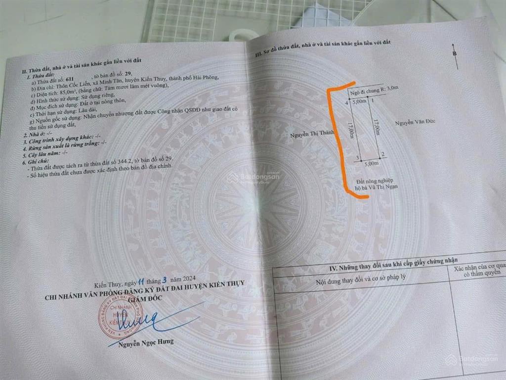 Bán lô đất đẹp tuyến 2 cốc liễn, minh tân, kiến thụy diện tích 85m2 (ngang 5m vuông vắn)