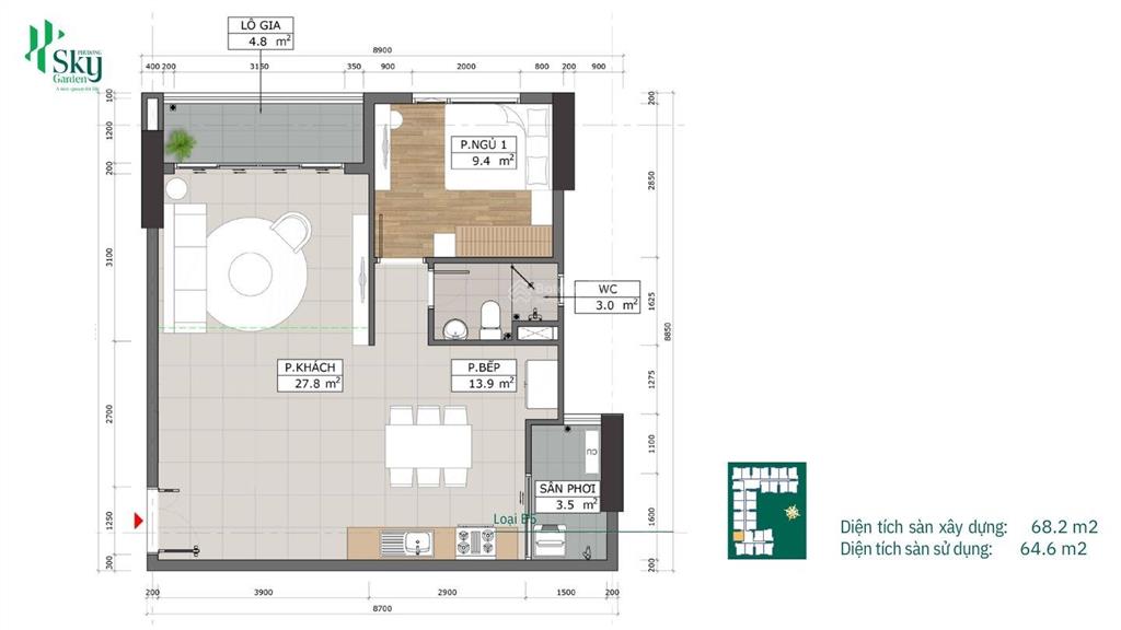 Sang cọc gấp căn phú đông sky garden 69,70m2, 2pn 2wc, giá 3 tỷ 050 ck 8%