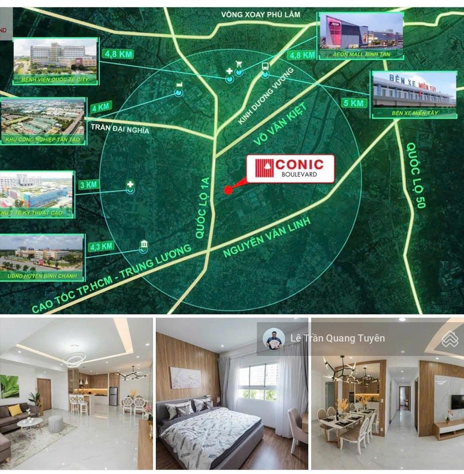 Cho thuê cc conic boulevard, 6,5 triệu, 85m2, 2pn, 2wc, view đẹp đi về tt tphcm chỉ 20 phút