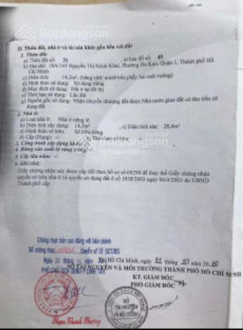 Chính chủ cần bán nhà kết cấu 1 trệt 1 lầu đường nguyễn thị minh khai, phường đa kao, q1, tphcm