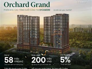 Booking 2pn orchard grand view 4.3 tỷ + tặng 200tr + ck tới 10%
