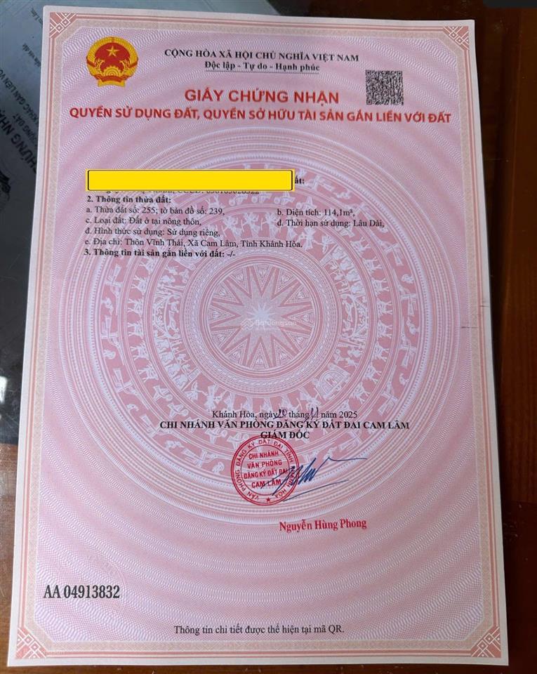 Đất full thổ cư quy hoạch an toàn đô thị mới cam lâm khu dân cư đông đúc giá đầu tư lợi nhuận cao