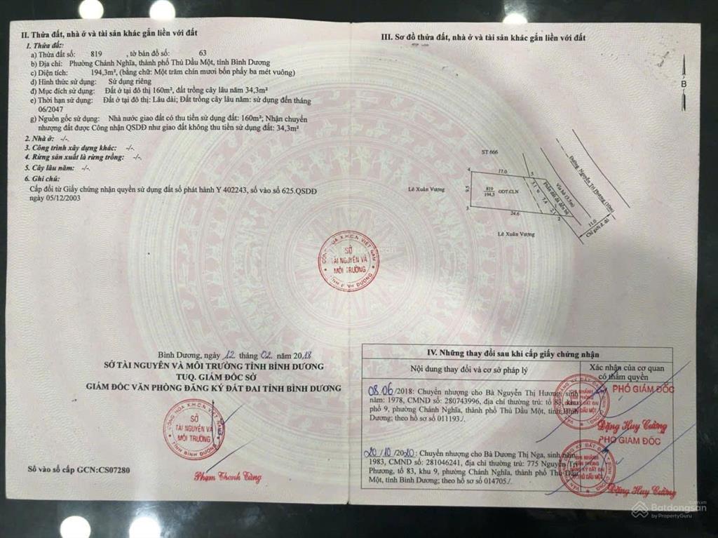 Bán đất mt nguyễn tri phương, chánh nghĩa, thủ dầu một, bình dương, 194.3m2 full thổ cư, hot!