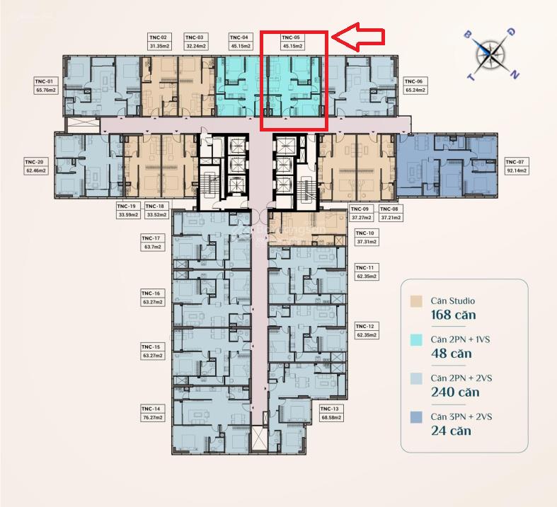 Chính chủ! bán căn 2pn 1wc trục 05 tầng trung 46.2m2 tại the ninety complex cực hiếm