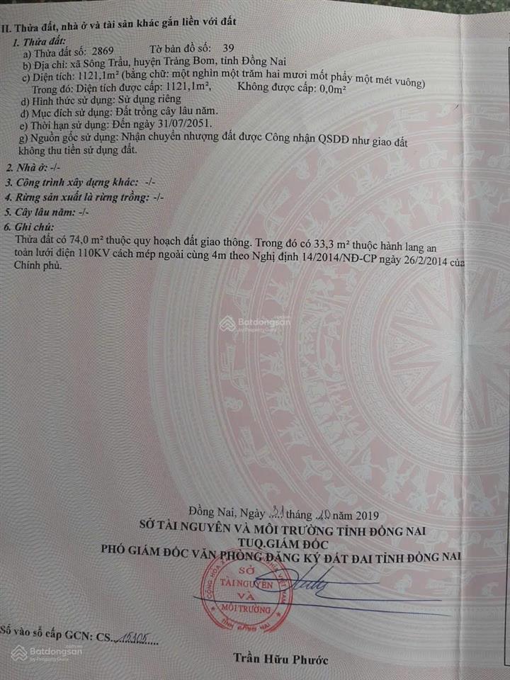 1121m2 cực đẹp đường lớn,gần đường trảng bom thanh binh,đường 6m 2 xe otot