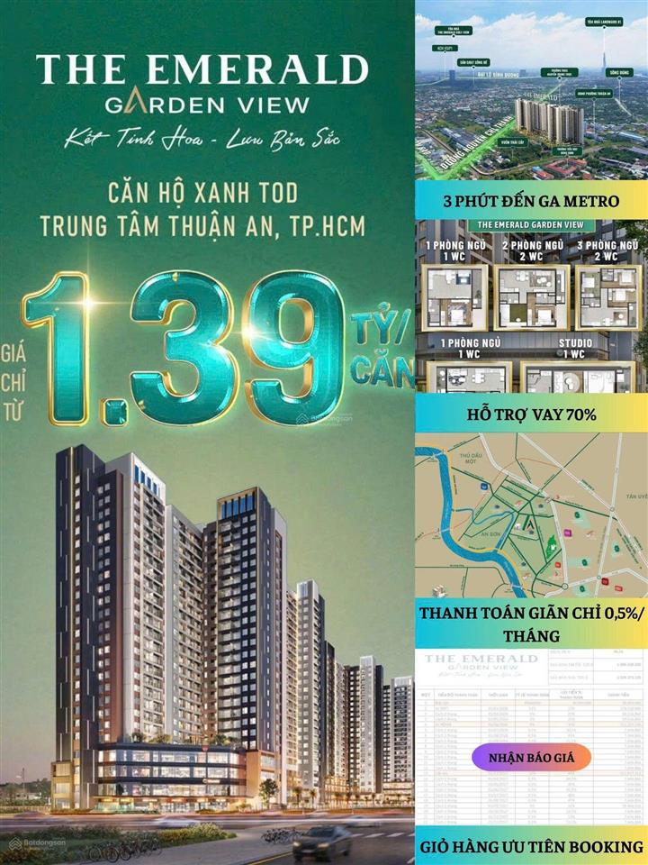 The emerald garden view căn hộ trung tâm thuận an chỉ 1,39 tỷ, 0.5%/tháng trong 30 tháng