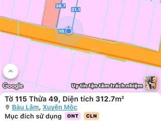 Bán đất tại xã bàu lâm, 2 tỷ, 312m2, mặt tiền 10m, pháp lý đầy đủ