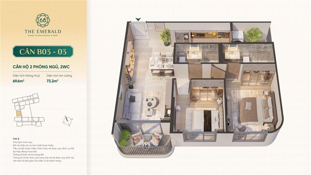 The emerald 68  bán căn 2pn 2wc view sông vĩnh bình giá 3,480 tỷ (vat)