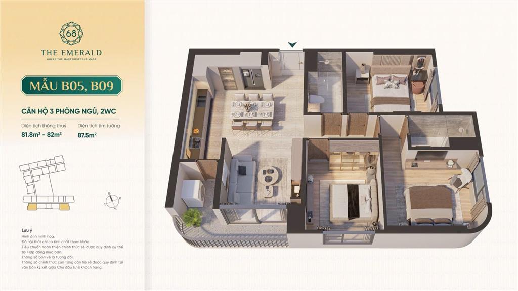 The emerald 68  bán căn 2pn 2wc view sông vĩnh bình giá 3,480 tỷ (vat)