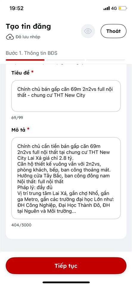 Chính chủ cần tiền bán gấp căn 70m2 2n2vs full nội thất  chung cư tht new city